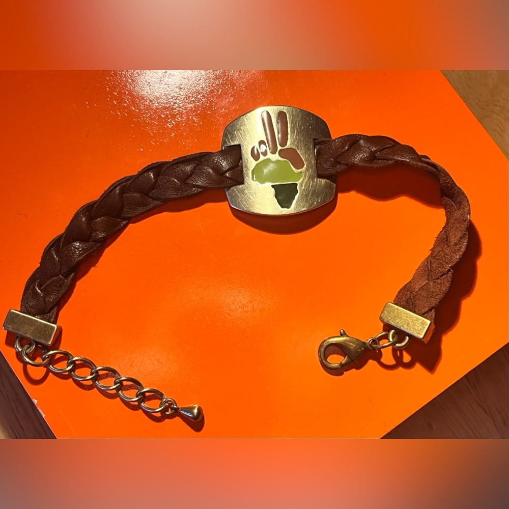 Africa brass & enamel *braided leather* bracelet NWOT from Kitson Los Angeles